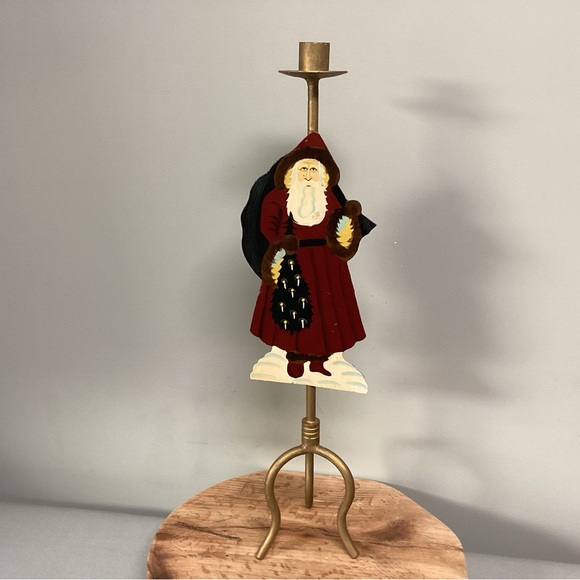 Other - Vintage Farmhouse Old World Rustic Santa Themed Taper Candle Holder - Tall